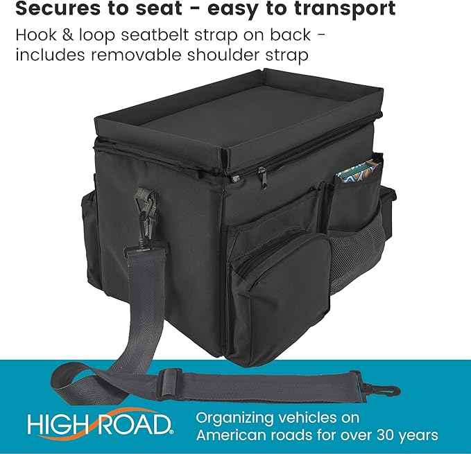 High Road Large CarHop Car Seat Organizer for the Front or Back Seat for Kids and Adults with Cup Holder Tray, Side Pockets and Cooler Compartment