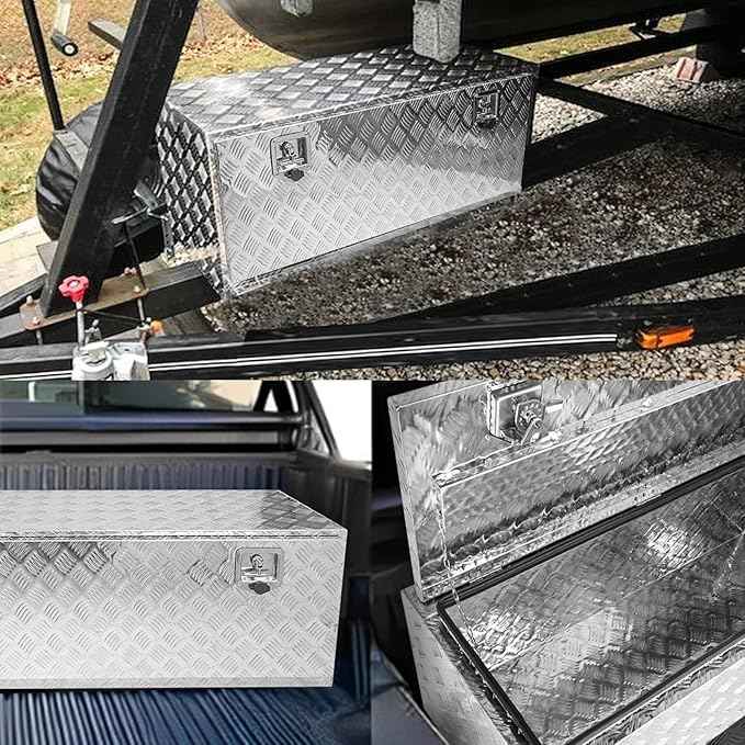 48 * 18 * 18 Aluminum Heavy Duty Diamond Plate ToolBox Chest Box Pick Up Truck Bed RV Trailer Toolbox Storage Organizer with T-Handle Latch Dual Lock Keys - Silver