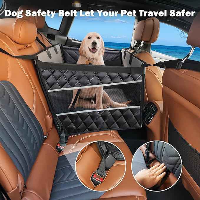 MIXJOY Dog Car Seat for Large Medium Dogs, Back Seat Extender for Pets, Waterproof Pet Carseat for Medium Sized Dog, Hammock for Pet, with Storage Pocket for Cars/SUV/Truck(L-28 * 22 * 20.5in)