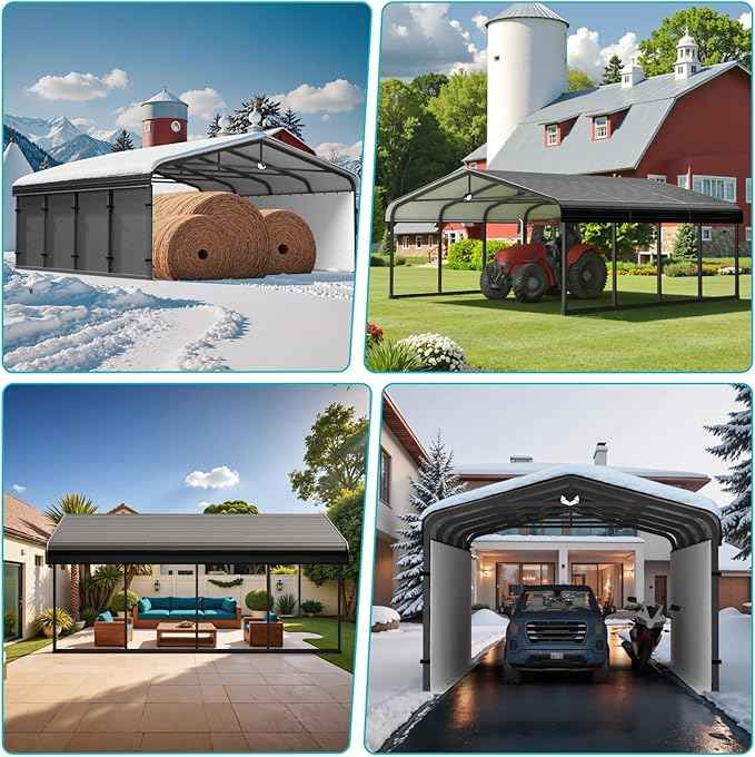 Metal Carport 20x20,Car Port Heavy Duty Metal for Snow,Car Tent Garage with Galvanized Metal Roof,Outdoor Two Car Carports All Weather