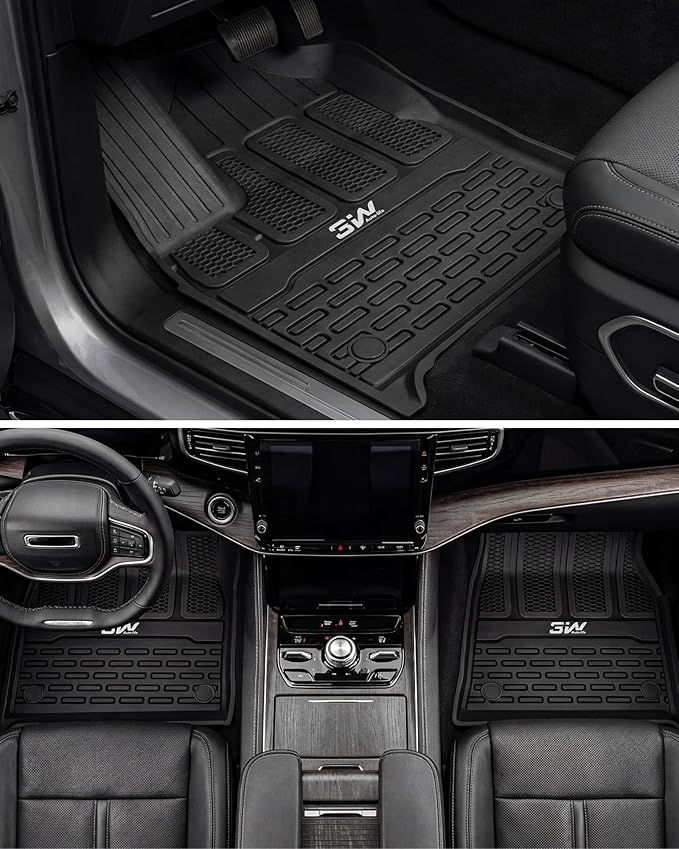 3W Floor Mats & Cargo Liner for Jeep Wagoneer 2022-2026 7-Seat (NOT for 8-Seat/L/S), with 2nd Row Bench Seat All Weather Protection TPE Full Set Automotive Mat Car Floor Liners Accessories, Black