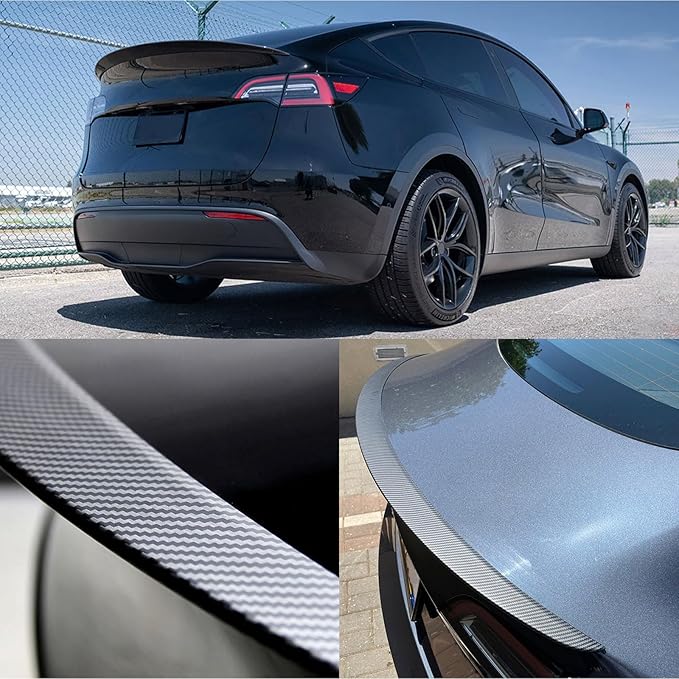 Spoiler Compatible with 2020-2024 Tesla Model Y Matte Black Carbon Fiber ABS Plastic Rear Trunk Lip Rear Spoiler Wing Model Y Accessories