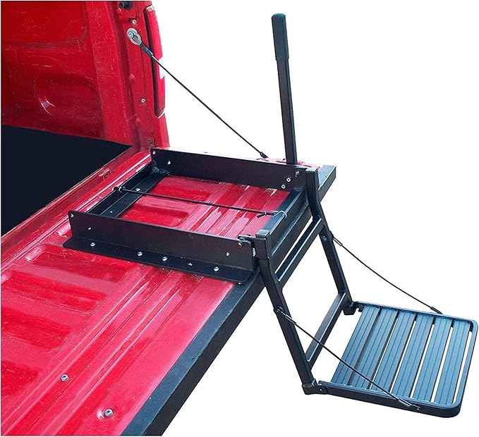 GREAT DAY Truck N' Buddy Folding Tailgate Step/Seat Platform For Trucks With Bed Covers - 300 lbs Weight Capacity - Black Powder-Coated Finish, TNB2001B