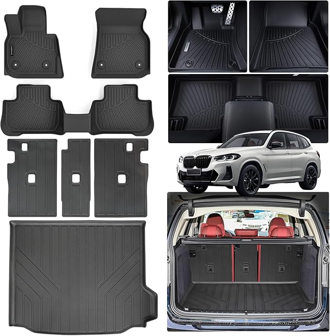 Floor Mats Backrest Mat for BMW X3 2018-2024(Not Fit 2025) & Trunk Mat,TPE All Weather Protection Car Floor Liners with Cargo Liners