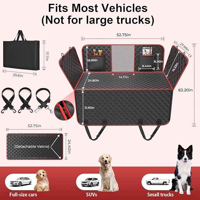 2-Layer Dog Car Seat Cover for Back Seat, Hard Bottom Car Seat Protector for Large Dogs, Anti Scratch Backseat Extender, Waterproof Hammock in Car, for Car/SUV/Small Truck