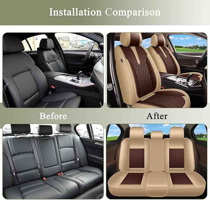 Breathable Car Seat Covers for Chevrolet Colorado Chevy Truck 2025 2026 2024 2023 2022 2021 2020 2019 2018 2017 2016 2015, Perforated Leather Full Set (Beige&Brown)