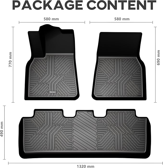 KARPAL Floor Mats for Tesla Model Y 2021-2024 5-Seater (Not Fit 7 Seats), All Weather TPE Floor Liners 1st & 2nd Row, Model Y Accessories 3PCS