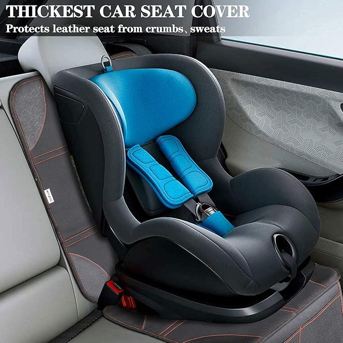 Meolsaek Car Seat Protector, Non-Slip Backing Will Not Leave Imprint, Waterproof Thicker Car Seat Cover for SUV, Sedan, Truck, Leather Car Seat Cushion (Black with Red Stitching)