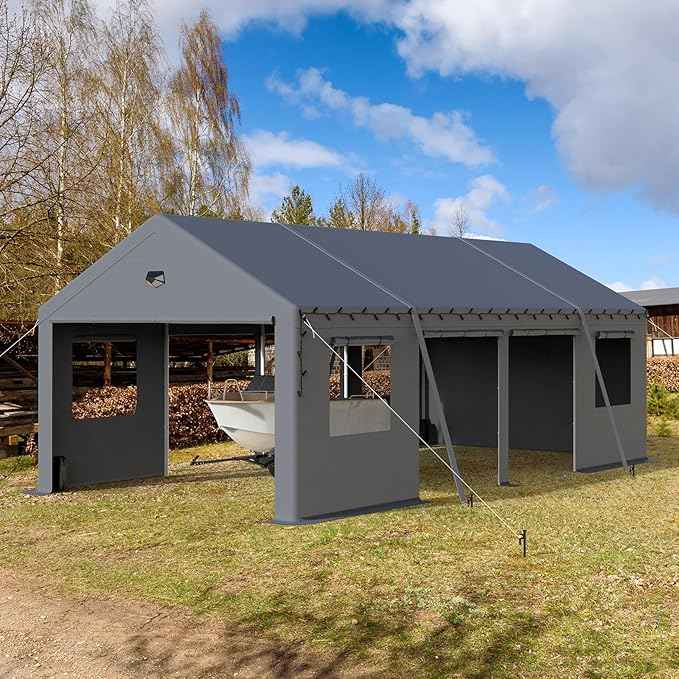 Carports Canopy Heavy Duty, Portable Garage with Sidewalls (13x25, Side Doors)