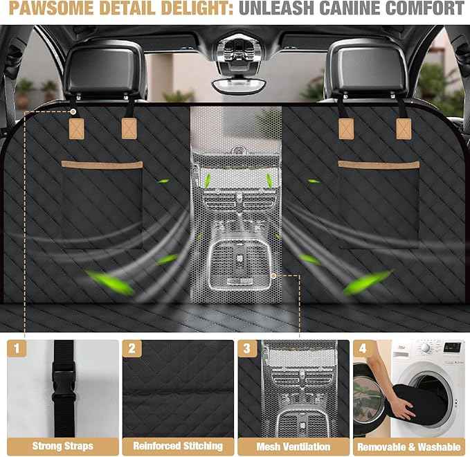 Lekereise Dog Car Seat Cover for Back Seat,Large Hard Bottom Dog Hammock for Car,Camping Air Mattress, Hammock Travel Bed for Truck Car SUV (Black)