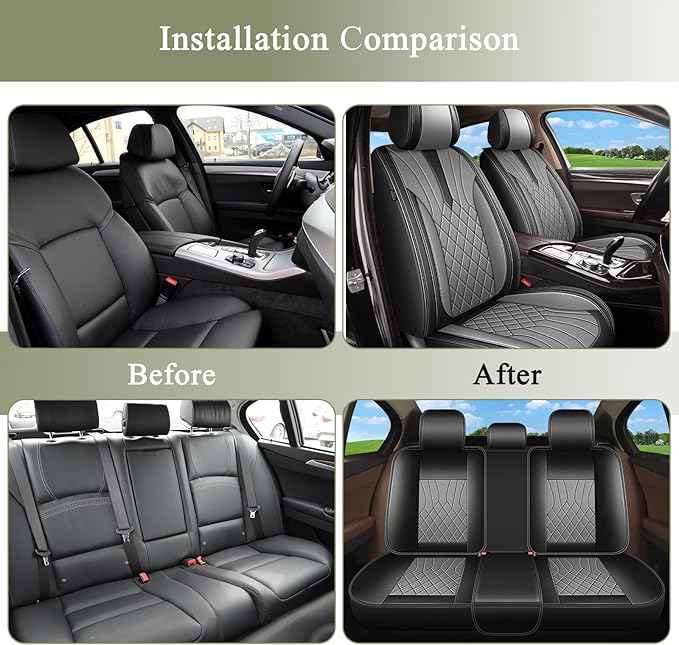 Full Set Car Seat Covers for Lexus GS 200t/350/450h 2007-2025 2026: Breathable Perforated Leather Seat Cover (Black&Grey)