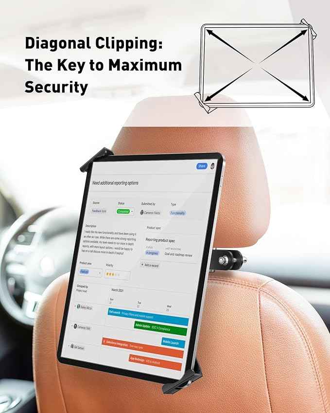 AboveTEK Tablet Holder for Car Headrest- Anti-Theft iPad Car Holder Back Seat, Secure Locking System with 360° Swivel, Universal for 4-11" Tablets, Durable Aluminum Mount for Travel & Business, Black