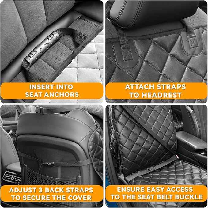 Car Seat Covers for Dogs–Waterproof PU Leather Car Front Seat Cover for Pets & Humans,Scratchproof Captain Seat Protector Fits Most Cars, Trucks, SUVs,Minivans(Black)