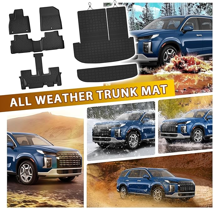 Powerty Floor Mats for 2020-2024 2025 Hyundai Palisade 7/8 Seat Car Mats, All Weather TPE Cargo Liner Backrest Mats Trunk Lower Car Mat Interior Protector Full Set for Palisade Accessories