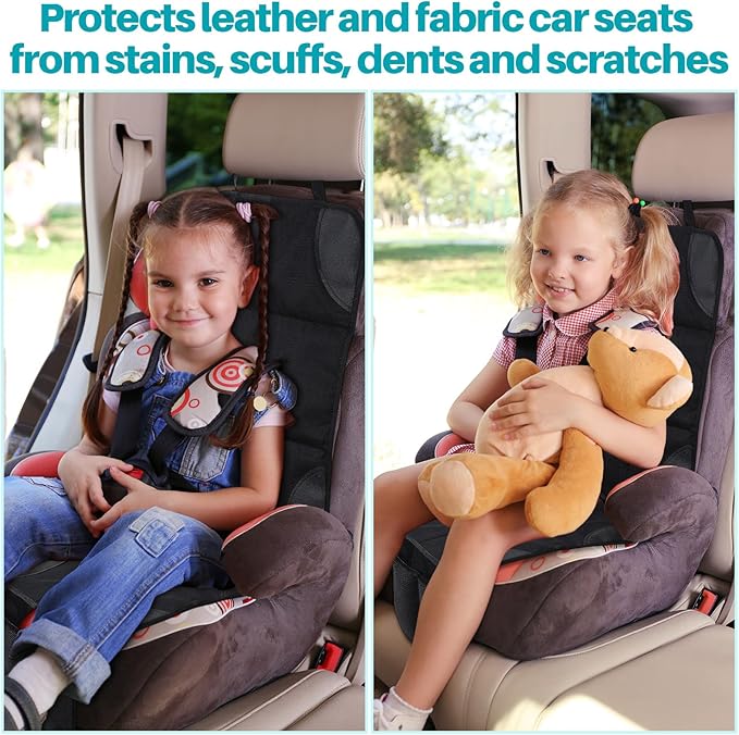 Aurelema 2 Pcs Car Seat Protector with Non-Slip Backing and Mesh Pockets 600d Fabric Child Car Seat Covers Waterproof, Durable for Baby and Pet, Sedan SUV Truck (Black)