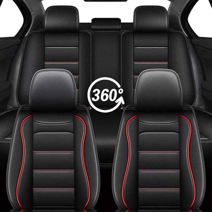 Car Seat Covers for Hyundai Santa Cruz 2022-2025 2026: Luxury Leather Striped Automotive Seat Cover Waterproof Seat Protectors Compatible Airbag (5 Seats,Black)