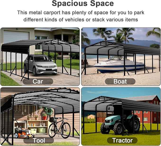 12x25FT Heavy Duty Metal Carport - Reinforced Galvanized Carport Canopy for All-Weather Shelter, Enhanced Wind Resistance for Boats, Cars, Trucks and Tractors