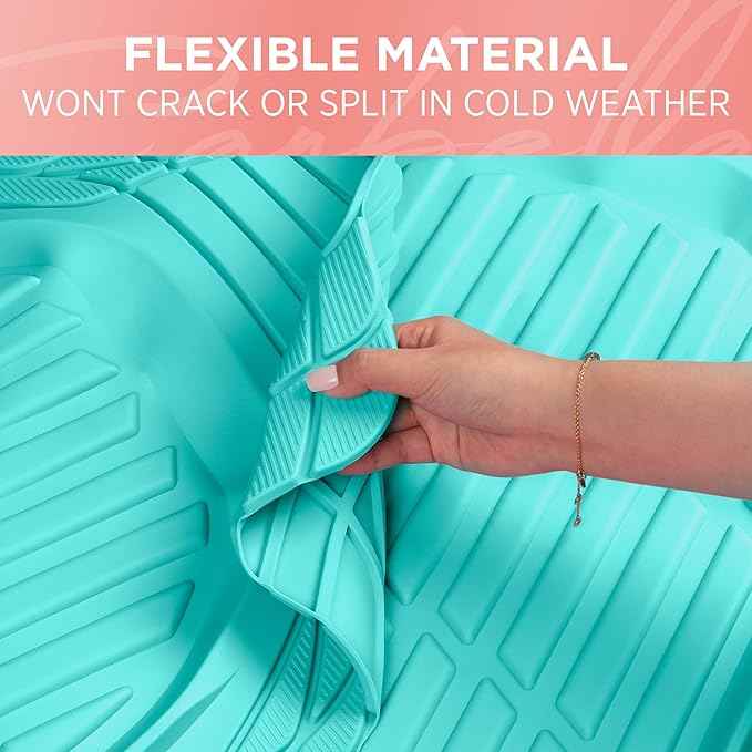 CARBELLA Heavy Duty Rubber 4-Piece Teal Car Floor Mats - Universal Trimmable All-Weather Car Accessories - Girl Car Accessories for Women & Cute Car Mats for Women for Girly Car Decor, Truck, & SUV