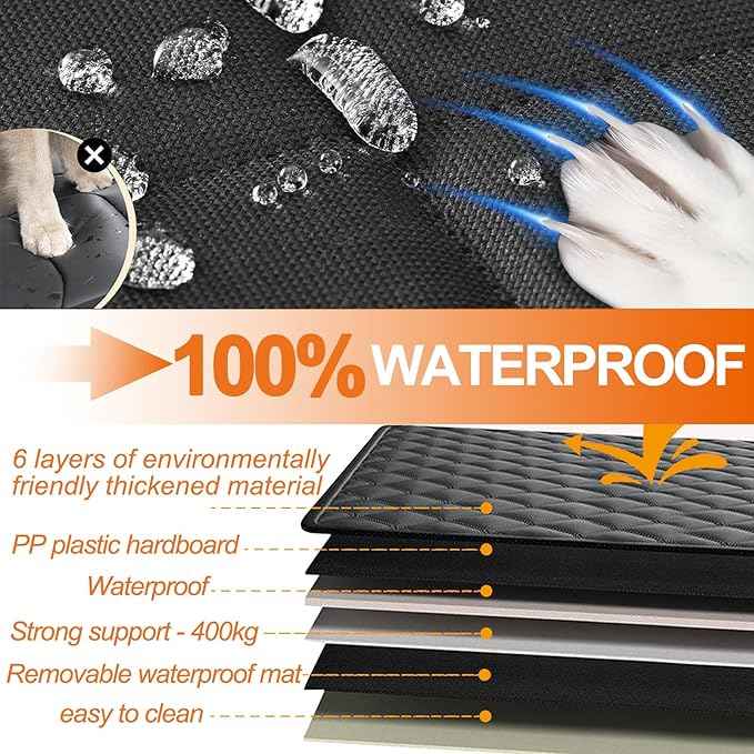 Back Seat Extender for Dogs, Waterproof Large Dog Car Seat Cover with Hard Bottom, Anti-Scratch & Non-tearable 1680D Oxford Fabric, Dog Hammock with Mesh Window Pocket for Car&SUV(Black)
