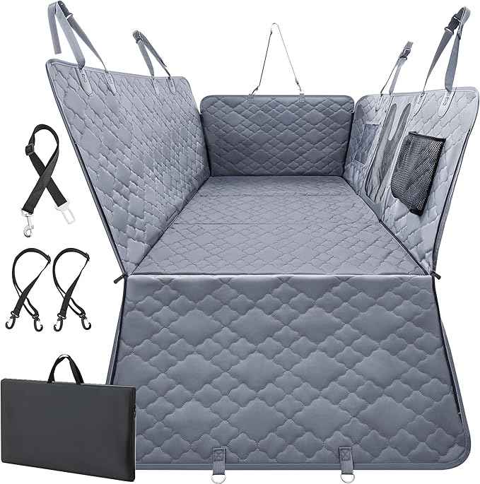 Dog Car Seat Cover for Back Seat - Extender With Hard Bottom Holds 400 lbs, Waterproof Protector With Mesh Window, Hammock for Car, SUV, Truck