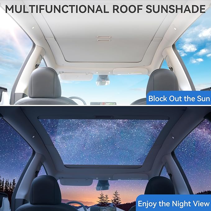 OEDRO Fit 2020-2024 Tesla Model Y Retractable Sunshade Roof, Upgraded 3.0 Full Coverage Windshield Glass Roof Sun Shade, UV Protection & Heat Resistance Shade Compatible with 2020-2024 Tesla Model Y