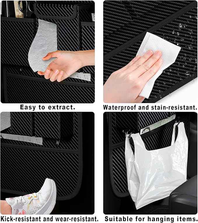 GMQ Back Seat Car Organizer 1 Pack,Backseat Organizer with Tray,Multifunctional Car Seat Back Storage Box with Foldable Tablet Holder (Carbon Black, Weave)