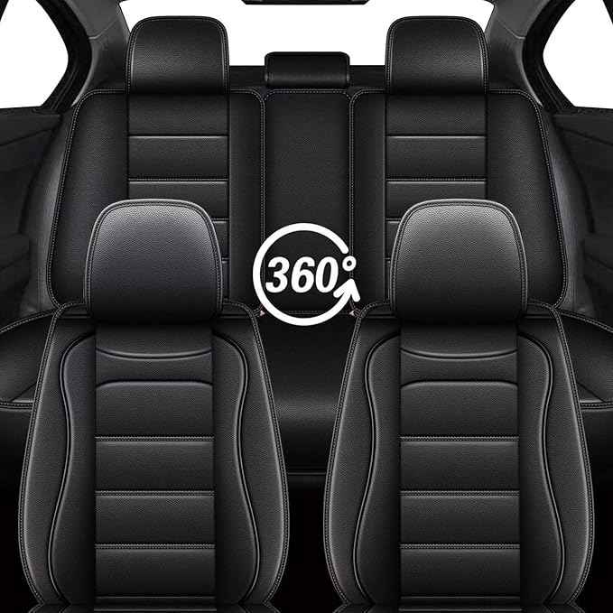 Car Seat Covers for Hyundai Sonata 2007-2025 2026: Luxury Leather Striped Automotive Seat Cover Waterproof Seat Protectors Compatible Airbag (5 Seats,Black)