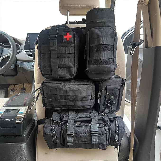 7 PACK Tactical Seat back organizer Truck organizer With 6 Detachable Pouches Universal For Car Truck Ford Jeep Military-Grade Heavier Panels With Multi-functional Packs (8 Pack Black)