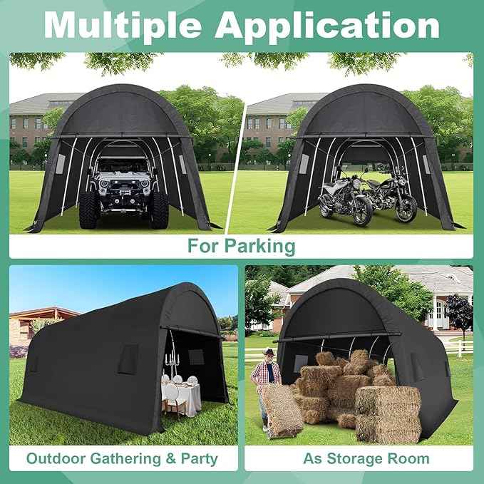 COBIZI Carport 12x20 FT Heavy Duty Portable Garage Storage Shelter Shed with All-Steel Metal Frame & Vents, Round Style Outdoor Storage Shed for Car, Truck, Boat, Patio Furniture Anti-Snow Waterproof