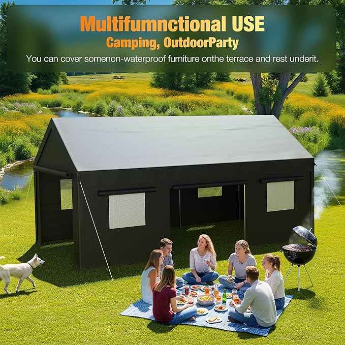 Polar Aurora 12x20 FT Heavy Duty Carport with All-Season Tarp, Portable Garage Tent with Roll-Up Windows & Side-Opening Door, Enclosed Car Port Canopy with Galvanized Frame for Car, SUV, Truck, Boat