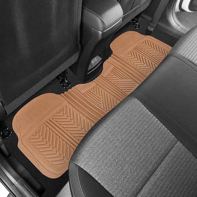 BDK Beige Heavy Duty Front & Rear Rubber Floor Mats Universal Liners for Car SUV Van & Truck, All Weather Protection with Anti-Slip Nibs, Fit Contours of Most Vehicles