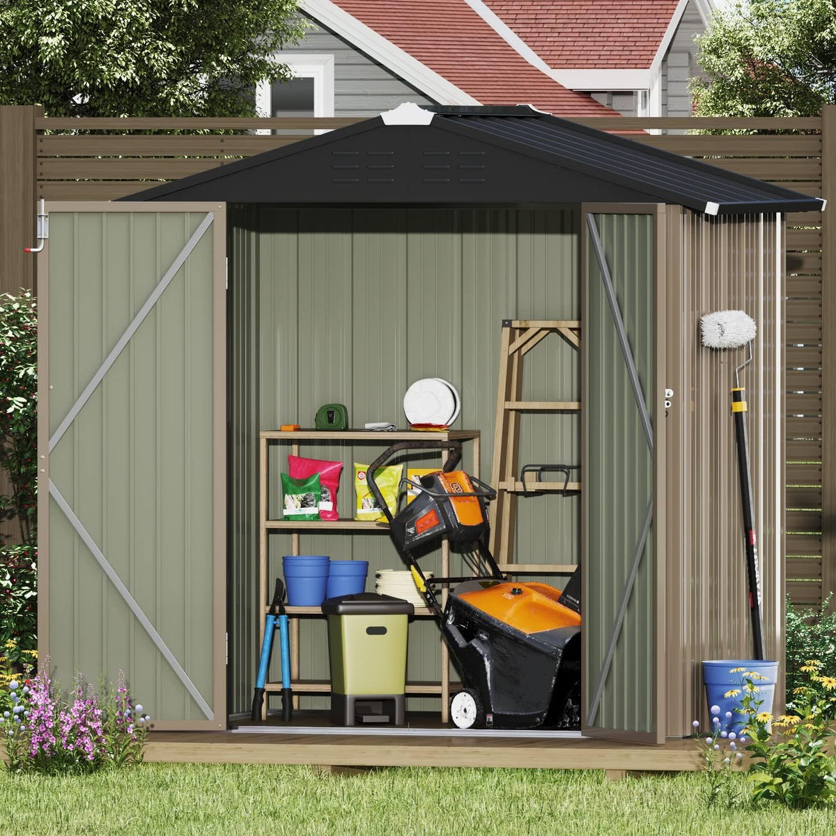 6x4 FT Outdoor Storage Shed (Brown / 6x4 FT)
