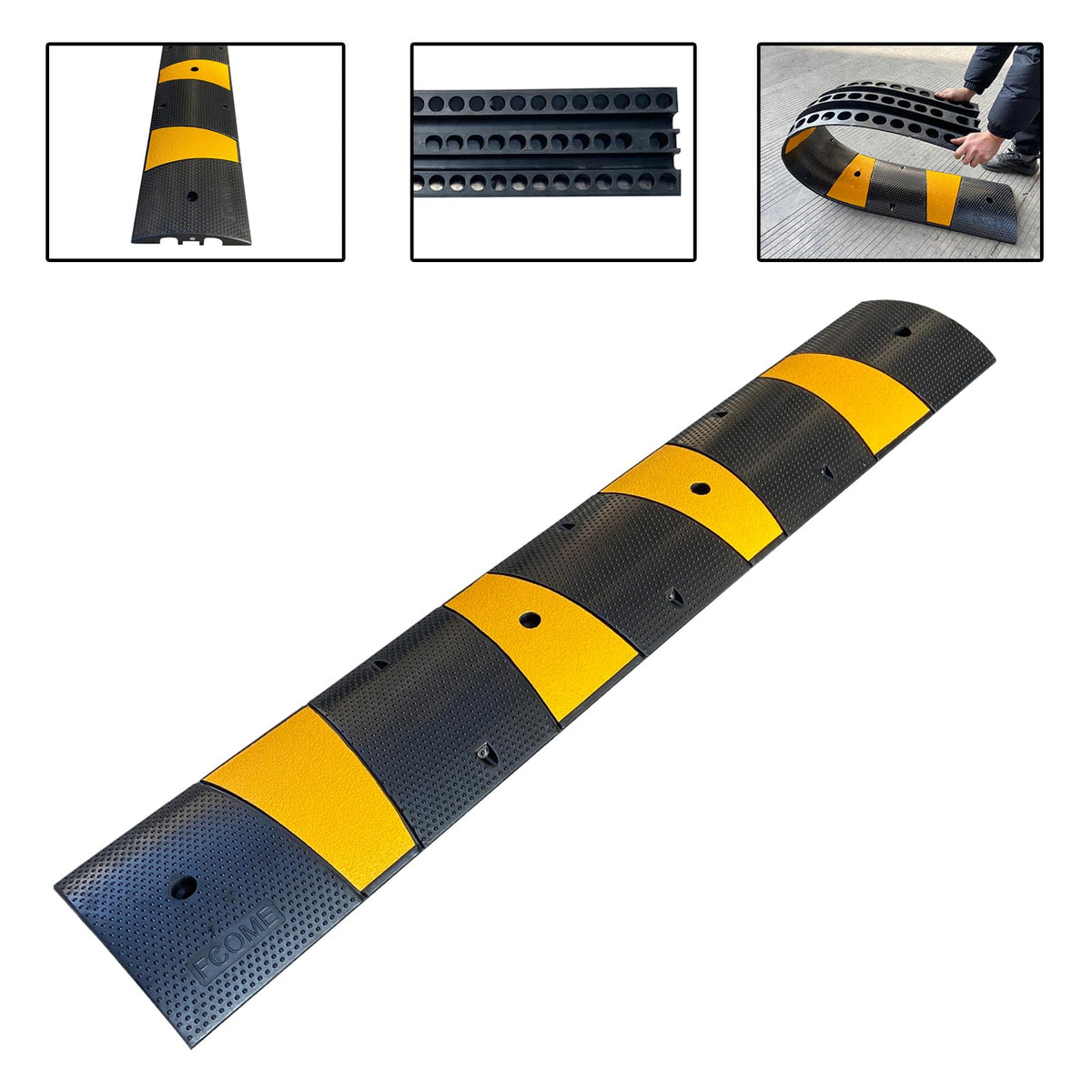 Rubber Speed Bump 6 Feet Rubber Driveway Modular Heavy Duty Speed 72.4 x 12 x 2.4 Inch Cable Protector Ramp for Garage Gravel Roads Asphalt Concrete (2 pack 6ft speed bump)