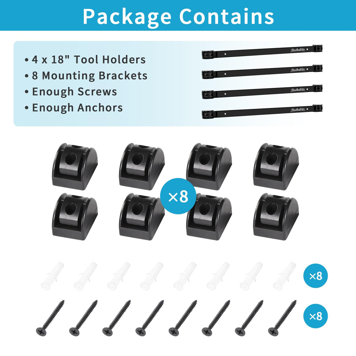 4 Pieces 18" Magnetic Tool Holder Strip (Black 4PC / 18")