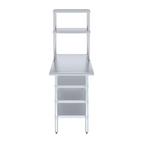 30" x 24" Stainless Steel Work Table with 3 Shelves and 12" Wide Double Tier Overshelf