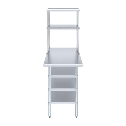 30" x 24" Stainless Steel Work Table with 3 Shelves and 12" Wide Double Tier Overshelf