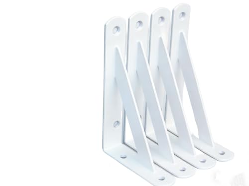 4 Pack L6 x H 4" White Heavy Duty Shelf Brackets with Screws Metal Shelf Brackets Shelf Support Angle Brackets for Shelves L Brackets Heavy Duty Floating Shelf (4 Count)