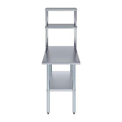 Stainless Steel Work Table Double Tier Overshelf