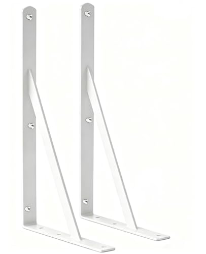 2 Pack L18 x H 12" White Heavy Duty Shelf Brackets with Screws Metal Shelf Brackets Shelf Support Angle Brackets for Shelves L Brackets Heavy Duty Floating Shelf