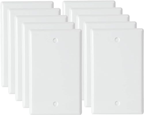 1 Gang Blank Wall Plate Outlet Cover Plate Unbreakable Polycarbonate Thermoplastic Single Blank Faceplate Electrical Receptacle Cover (10 Count)