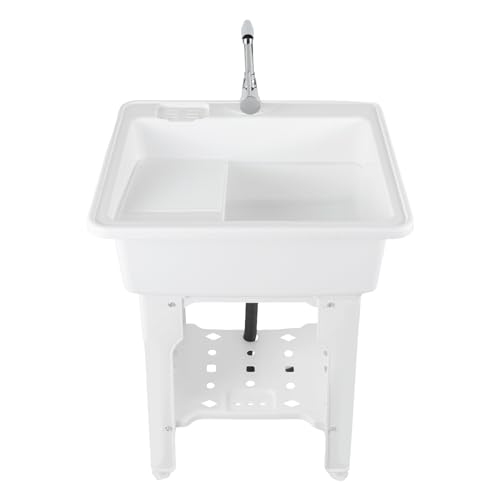 Freestanding Utility Sink Plastic Laundry Sink Spacious Laundry Tub Sink with Storage Shelf Indoor Outdoor Slop Sink Wash Station for Bathroom Laundry Washing Room