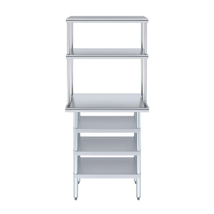 14" x 30" Stainless Steel Work Table with 3 Shelves and 12" Wide Double Tier Overshelf
