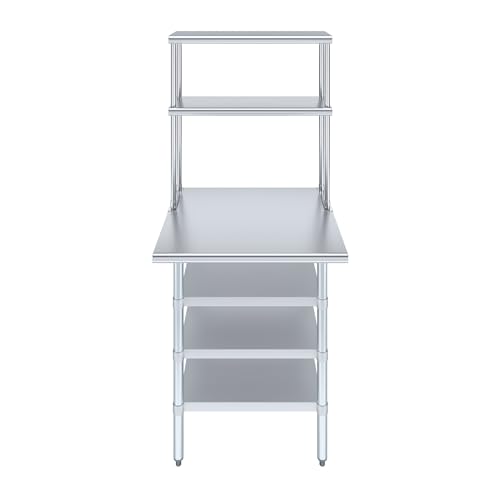 30" x 30" Stainless Steel Work Table with 3 Shelves and 12" Wide Double Tier Overshelf