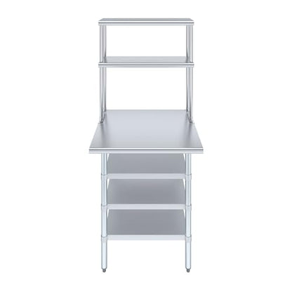 30" x 30" Stainless Steel Work Table with 3 Shelves and 12" Wide Double Tier Overshelf