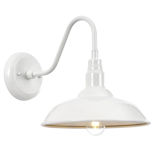 10 Inch Dome Outdoor Gooseneck Barn Light Fixture White Exterior Barn Wall Lantern