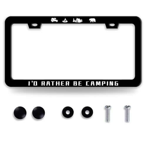 I'd Rather Be Camping Stainless Steel License Plate Frame for US Cars Decor