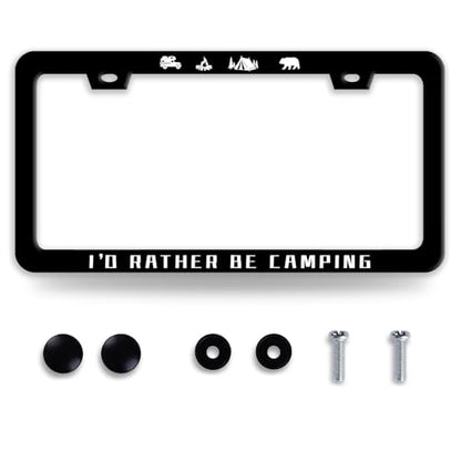 I'd Rather Be Camping Stainless Steel License Plate Frame for US Cars Decor
