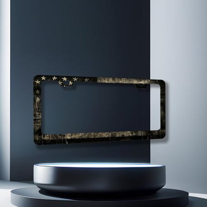 Stainless Steel American Flag Camo License Plate Frame 12.2 x 6.2 Inch
