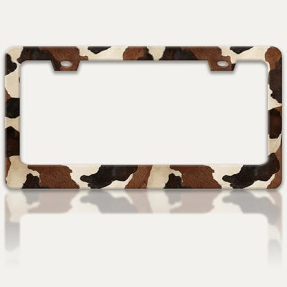 Cow Print Texture License Plate Frame Stainless Steel Car Parts 6x12 Inch