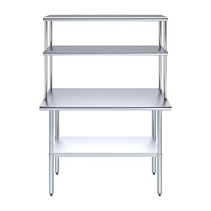 Stainless Steel Work Table Double Tier Overshelf 18" x 48" Work Table + 12" Overshelf
